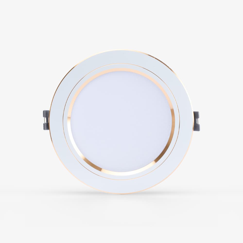 Đèn LED âm trần Downlight đổi màu AT10 viền vàng 110/10W